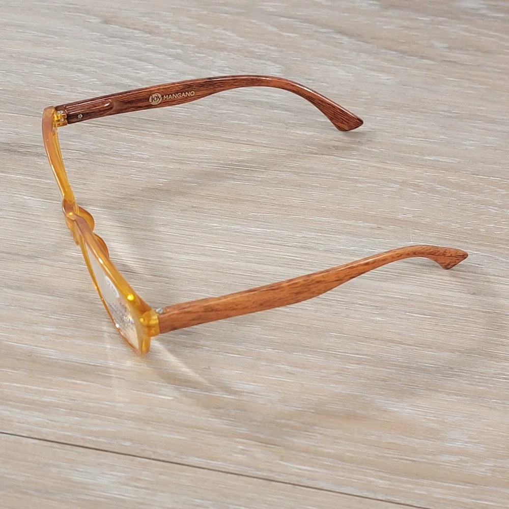 Joy Mangano Women Amber Reading‎ Glasses +2.50 Wood Grain Spring Temple UV New